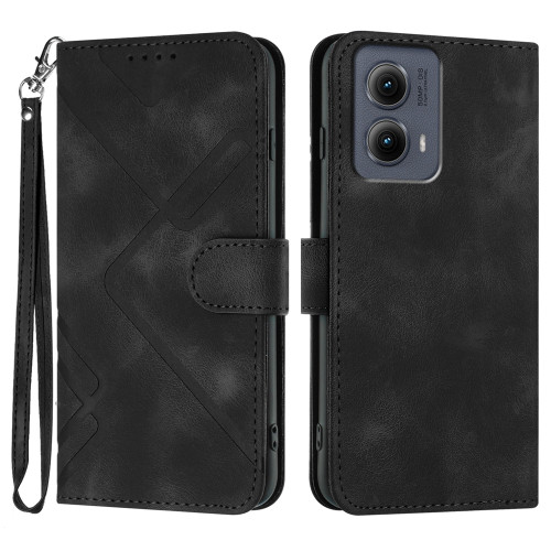 Motorola Edge 5G 2024 Line Pattern Skin Feel Leather Phone Case - Black