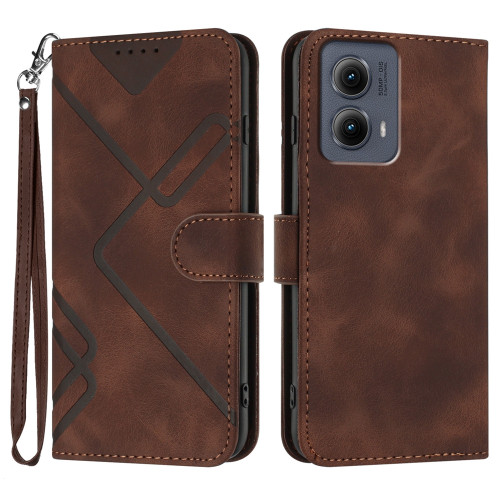 Motorola Edge 5G 2024 Line Pattern Skin Feel Leather Phone Case - Coffee