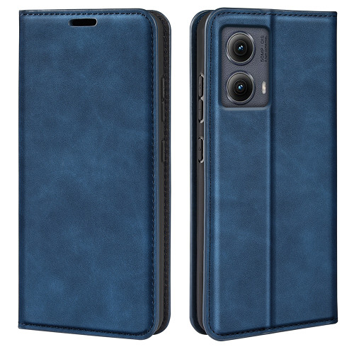 Motorola Edge 5G 2024 Retro-skin Magnetic Suction Leather Phone Case - Dark Blue