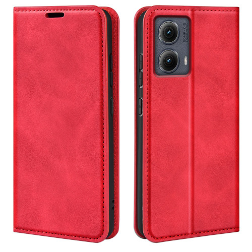 Motorola Edge 5G 2024 Retro-skin Magnetic Suction Leather Phone Case - Red