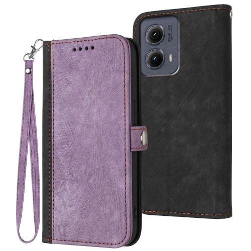 Motorola Edge 5G 2024 Side Buckle Double Fold Hand Strap Leather Phone Case - Purple