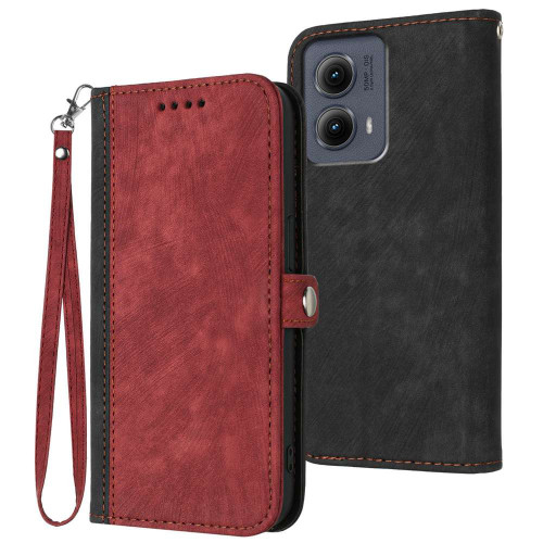 Motorola Edge 5G 2024 Side Buckle Double Fold Hand Strap Leather Phone Case - Red