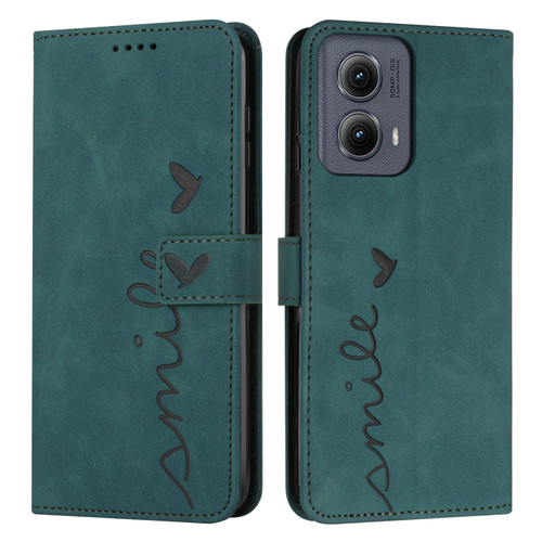 Motorola Edge 5G 2024 Skin Feel Heart Embossed Leather Phone Case with Long Lanyard - Green