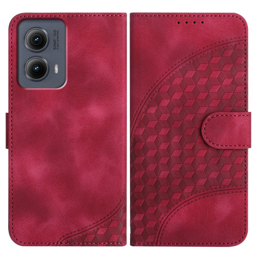 Motorola Edge 5G 2024 YX0060 Elephant Head Embossed Phone Leather Case with Lanyard - Rose Red