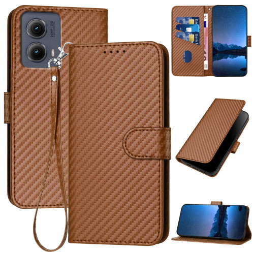 Motorola Edge 5G 2024 YX0070 Carbon Fiber Buckle Leather Phone Case with Lanyard - Coffee