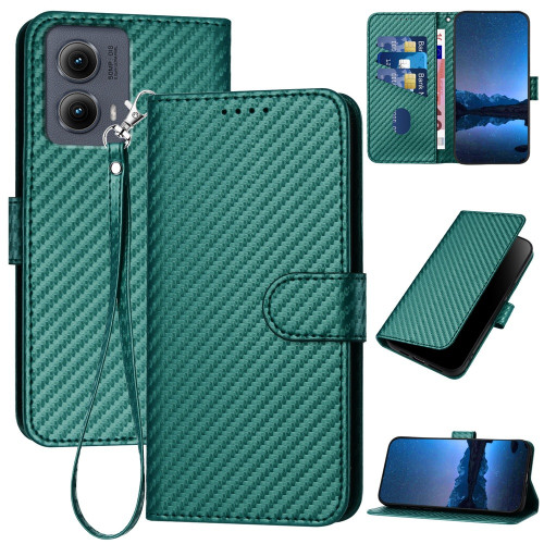 Motorola Edge 5G 2024 YX0070 Carbon Fiber Buckle Leather Phone Case with Lanyard - Dark Green