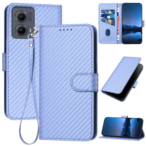 Motorola Edge 5G 2024 YX0070 Carbon Fiber Buckle Leather Phone Case with Lanyard - Light Purple