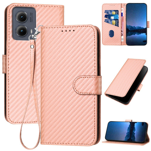 Motorola Edge 5G 2024 YX0070 Carbon Fiber Buckle Leather Phone Case with Lanyard - Pink