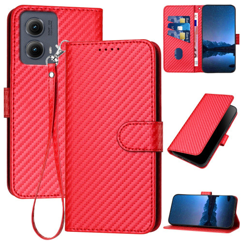 Motorola Edge 5G 2024 YX0070 Carbon Fiber Buckle Leather Phone Case with Lanyard - Red