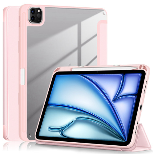 iPad Air 11 2024 / Pro 11 2022 Acrylic 3-Fold Smart Leather Tablet Case - Pink