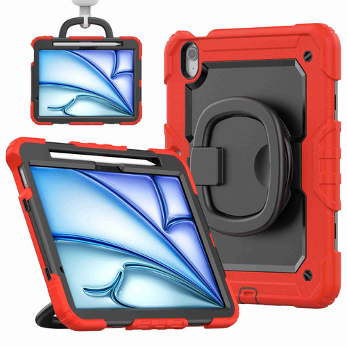 iPad Air 11 2024 Handle Silicone Hydric PC Tablet Case with Shoulder Strap - Red