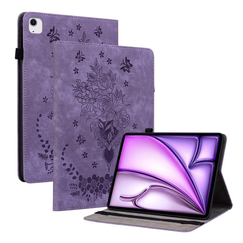 iPad Air 11 2024 Butterfly Rose Embossed Leather Smart Tablet Case - Purple