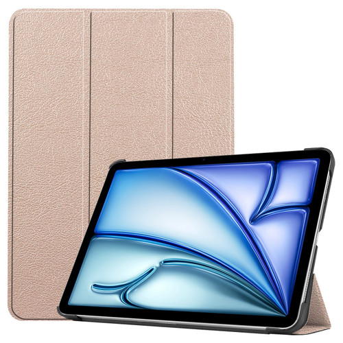 iPad Air 11 2024 Custer Pure Color 3-Fold Holder Smart Leather Tablet Case - Gold