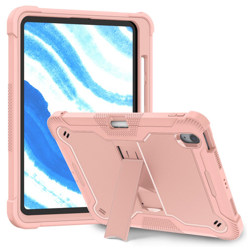 iPad Air 11 2024 / Air 2022 10.9 Shockproof Silicone Hybrid PC Tablet Case with Holder - Rose Gold