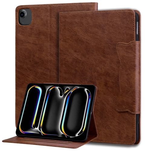 iPad Air 11 2024 / Air 5 / Air 4 Cat Buckle Leather Smart Tablet Case - Brown