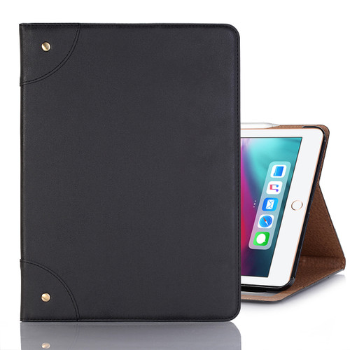 Retro Book Style Horizontal Flip PU Leather Case iPad Air 13 2024 / iPad Pro 12.9 inch  - 2018, with Holder & Card Slots & Wallet  - Black