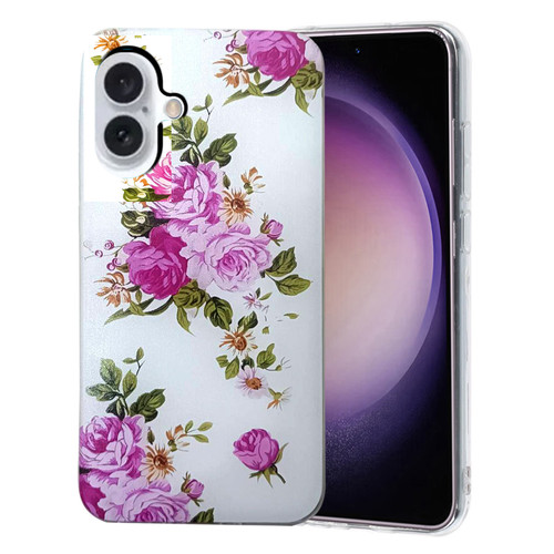 iPhone 16 Colored Drawing Pattern TPU Phone Case - Rose Flower