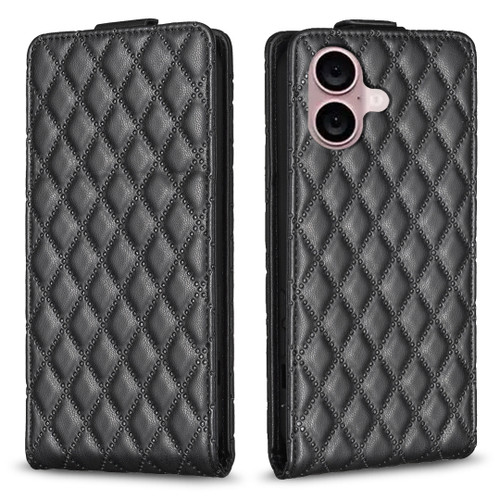 iPhone 16 Diamond Lattice Vertical Flip Leather Phone Case - Black