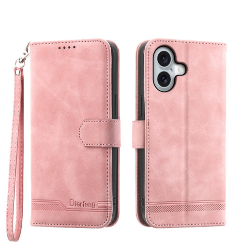 iPhone 16 Dierfeng Dream Line TPU + PU Leather Phone Case - Pink