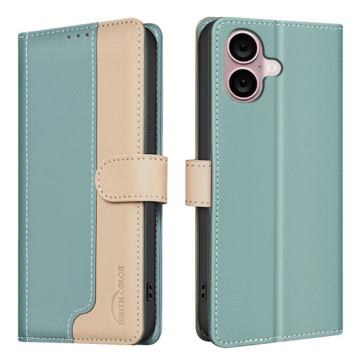 iPhone 16 Color Matching RFID Anti-theft Leather Phone Case - Green