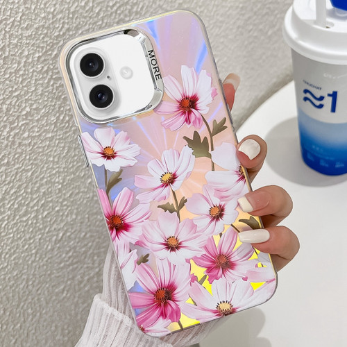 iPhone 16 Electroplating Laser Flower Texture TPU Phone Case - Cosmos Flower AH7