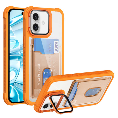 iPhone 16 Card Bag Holder Acrylic Hybrid TPU Phone Case - Orange