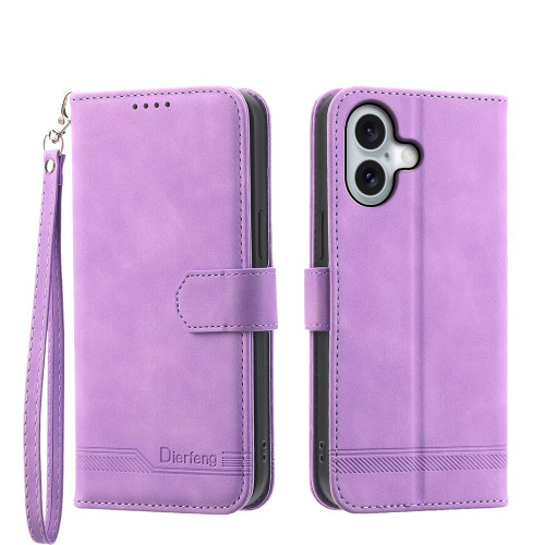 iPhone 16 Dierfeng Dream Line TPU + PU Leather Phone Case - Purple