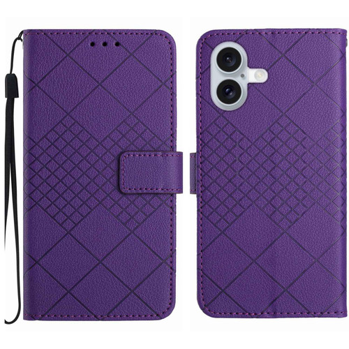 iPhone 16 Rhombic Grid Texture Leather Phone Case - Purple