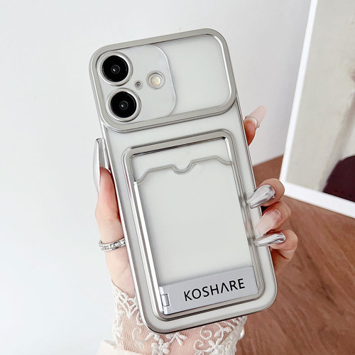 iPhone 16 Electroplating Card Bag Holder TPU Phone Case - Silver