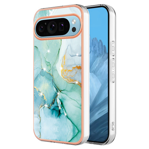 Google Pixel 9 / 9 Pro Electroplating Marble Dual-side IMD Phone Case - Green 003