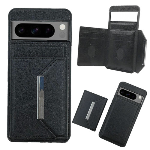 Google Pixel 9 / 9 Pro Solid Color Metal Buckle Card Slots Bag Phone Case - Black