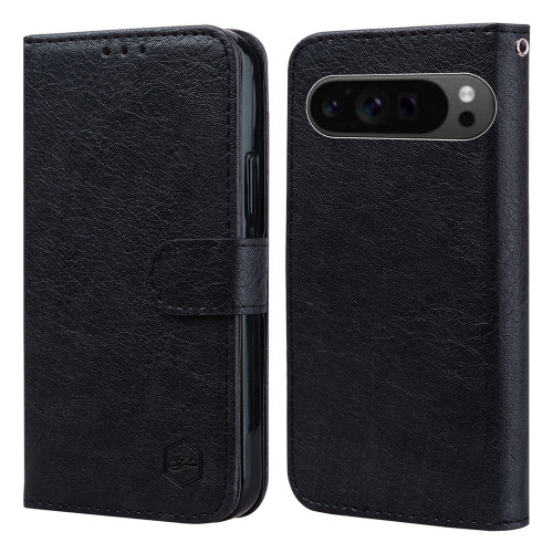 Google Pixel 9 Pro Skin Feeling Oil Leather Texture PU + TPU Phone Case - Black