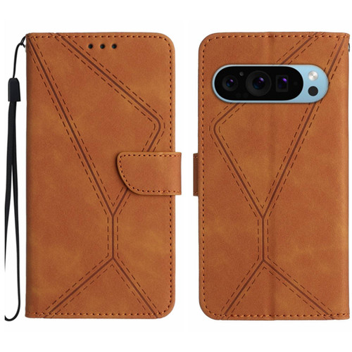 Google Pixel 9 Pro Stitching Embossed Leather Phone Case - Brown