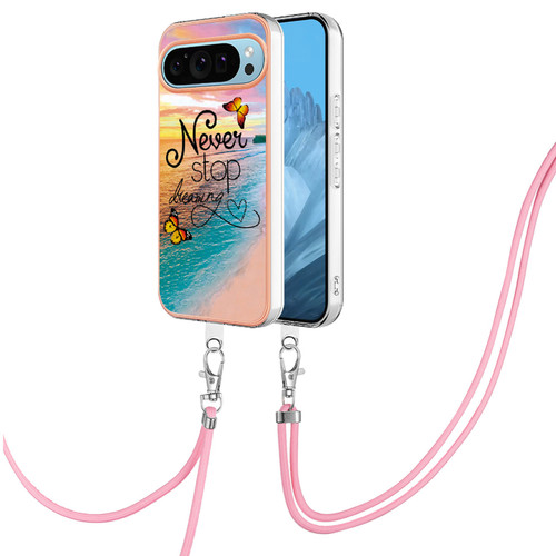 Google Pixel 9 Pro XL Electroplating IMD TPU Phone Case with Lanyard - Dream Butterfly