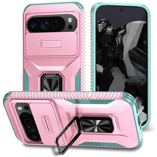 Google Pixel 9 Pro XL Sliding Camshield Holder Phone Case - Pink + Grey Green