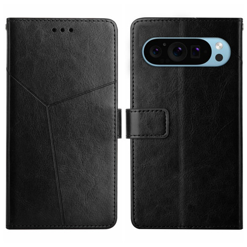 Google Pixel 9 Pro Y-shaped Pattern Flip Leather Phone Case - Black