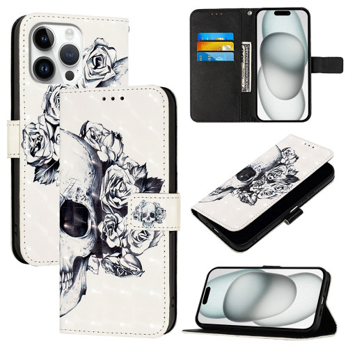 iPhone 16 Pro Max 3D Painting Horizontal Flip Leather Phone Case - Skull