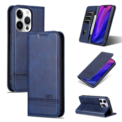 iPhone 16 Pro Max AZNS Magnetic Calf Texture Flip Leather Phone Case - Dark Blue