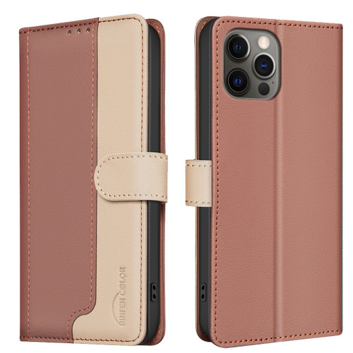 iPhone 16 Pro Max Color Matching RFID Anti-theft Leather Phone Case - Brown