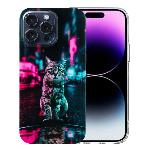 iPhone 16 Pro Max Colorful Painting Pattern TPU Phone Case - Traffic Light Cat