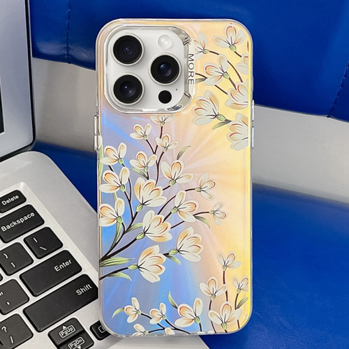 iPhone 16 Pro Max Electroplating Laser Flower Texture TPU Phone Case - Pear Blossom AH17