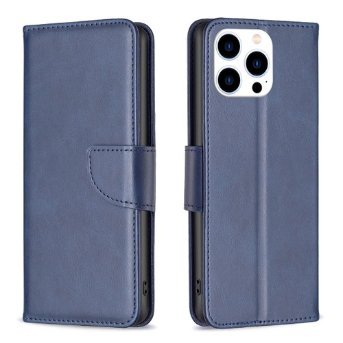 iPhone 16 Pro Max Lambskin Texture Pure Color Flip Leather Phone Case - Blue