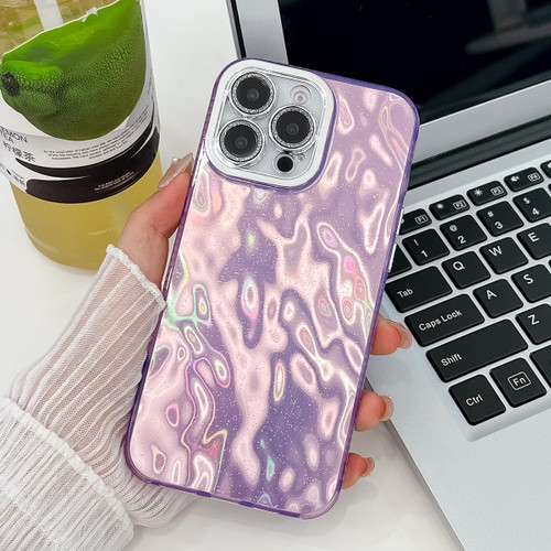 iPhone 16 Pro Max Plating Glitter Texture TPU Phone Case with Lens Film - Purple Wrinkles