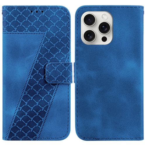 iPhone 16 Pro Max Seven-shaped Embossed Leather Phone Case - Blue