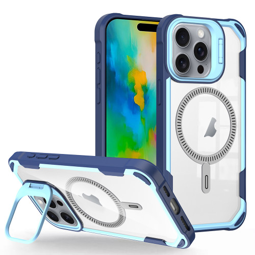 iPhone 16 Pro Max Transparent Acrylic MagSafe Lens Holder Phone Case - Blue