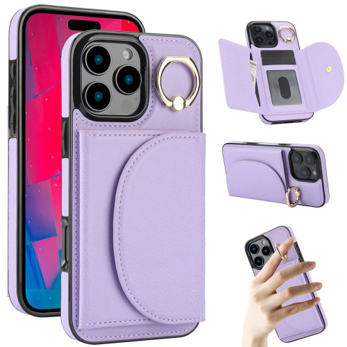 iPhone 16 Pro Max YM007 Ring Holder Card Bag Skin Feel Phone Case - Purple