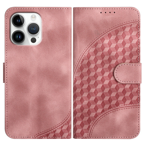 iPhone 16 Pro Max YX0060 Elephant Head Embossed Phone Leather Case with Lanyard - Pink