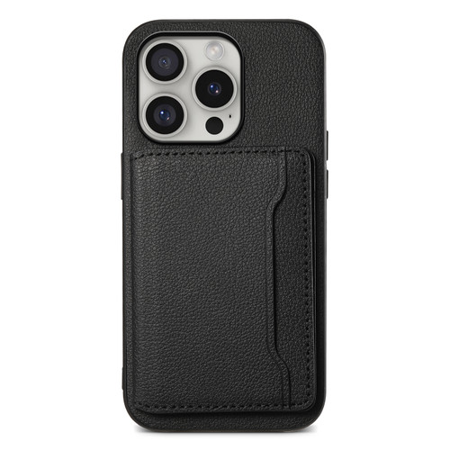 iPhone 16 Pro Calf Texture Card Bag Design Full Coverage Phone Case - Black