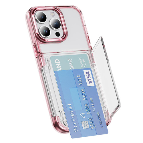 iPhone 16 Pro Card Holder Acrylic Hybrid TPU Phone Case - Transparent Pink