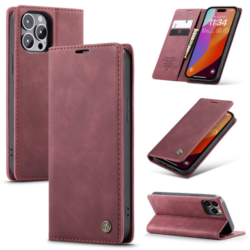 iPhone 16 Pro CaseMe 013 Multifunctional Horizontal Flip Leather Phone Case - Red